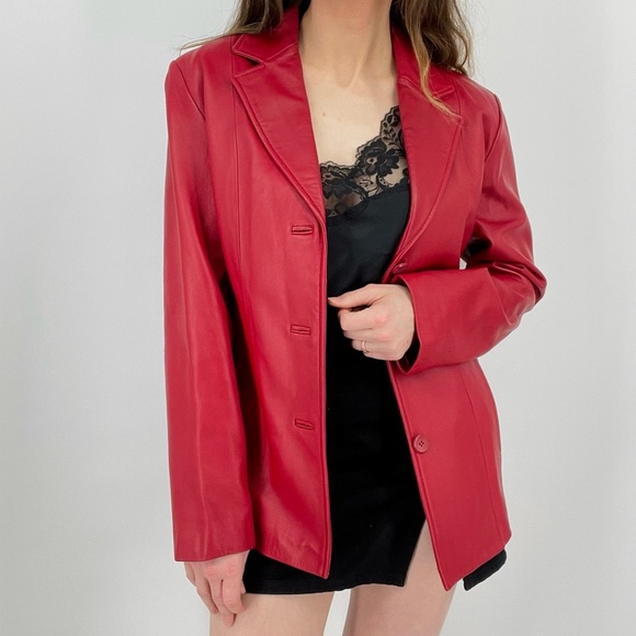 hot chili pepper red vtg leather jacket button up size 6 - Picture 4 of 11